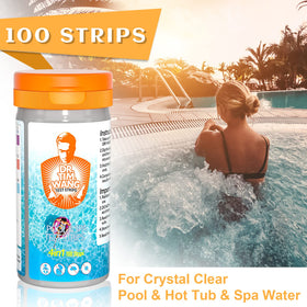 Dr.Tim.Wang pool test strips color chart closeup helps verify chlorine and pH levels at a glance.