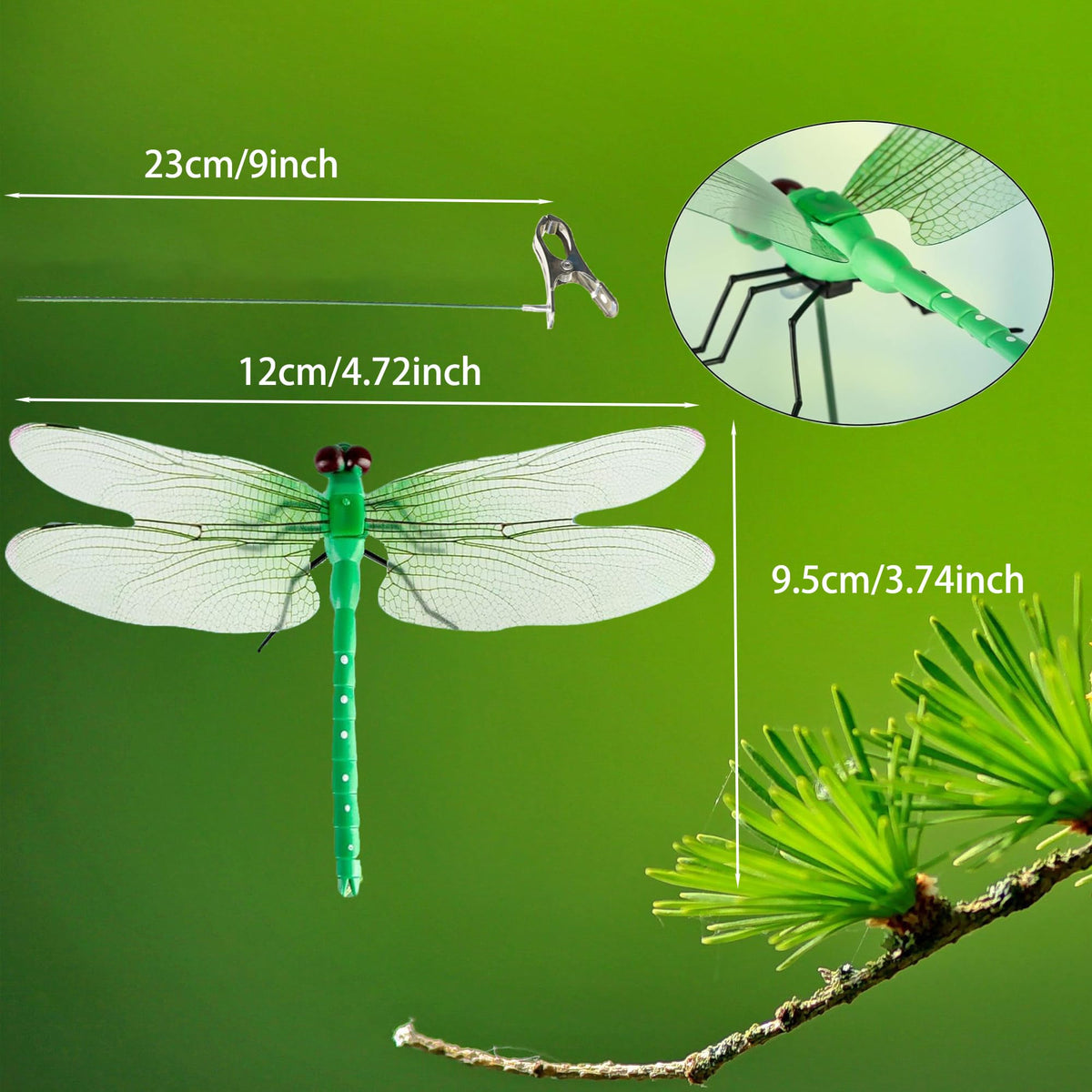 Dragonfly Clip green wings blends with plants and secures to edges.