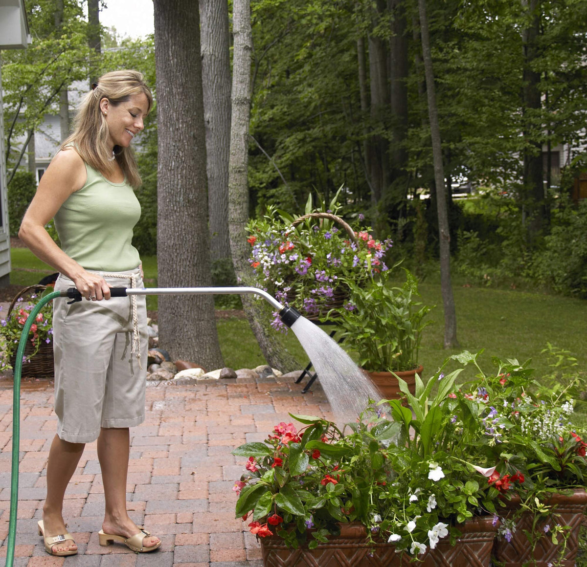 Dramm Classic Rain Watering Wand 16-inch extension reaches hanging baskets.