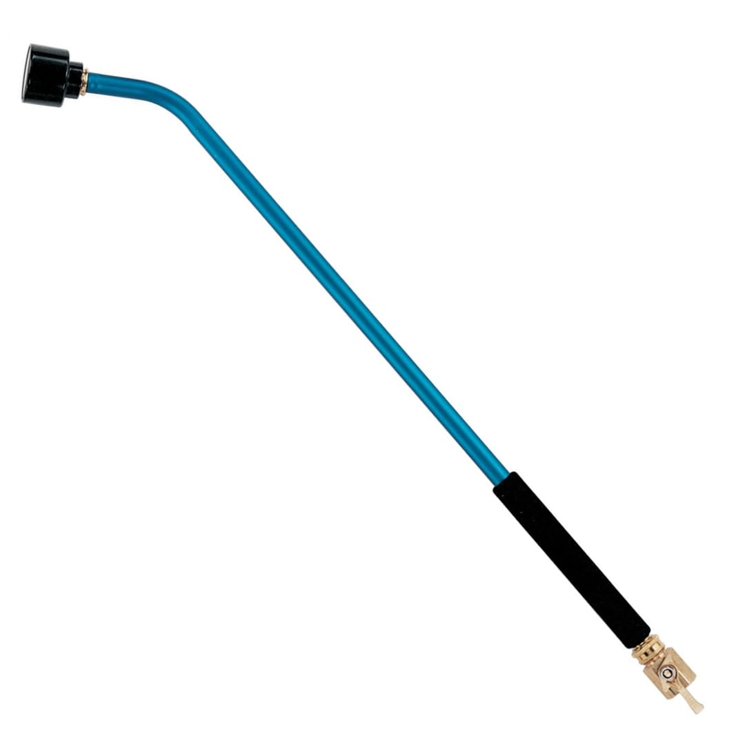 Dramm ColorMark Soft Rain wand in blue providing gentle, full-flow watering for hanging baskets