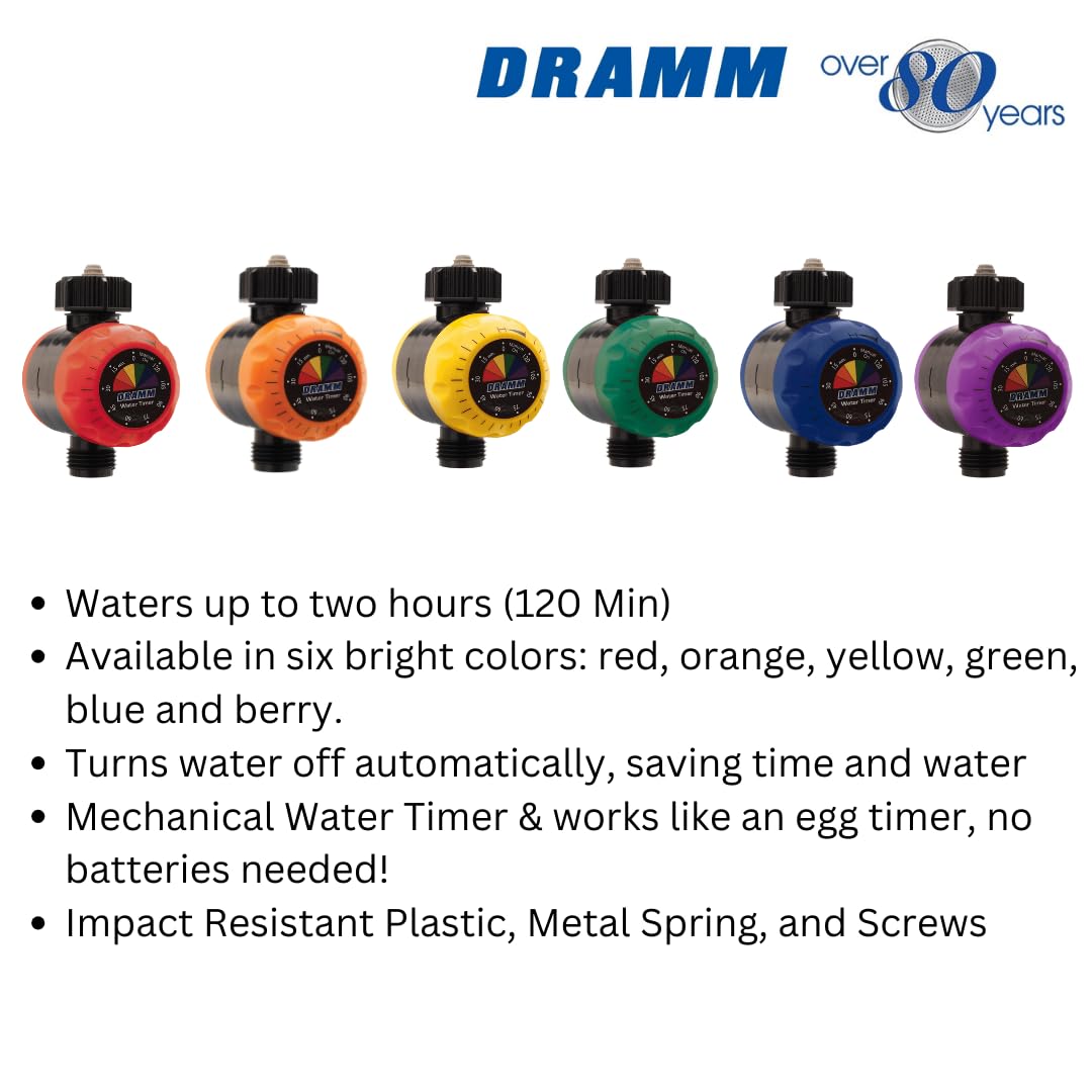 Dramm ColorStorm timer dial shows battery-free mechanical operation.