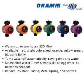 Dramm ColorStorm timer dial shows battery-free mechanical operation.
