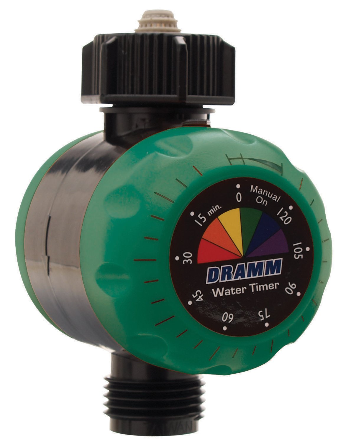 Dramm ColorStorm timer on faucet demonstrating automatic shutoff for water savings.