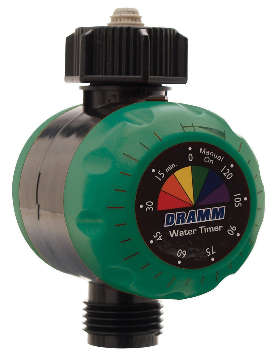 Dramm ColorStorm timer on faucet demonstrating automatic shutoff for water savings.