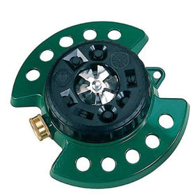 Dramm ColorStorm turret sprinkler in green with nine watering patterns.