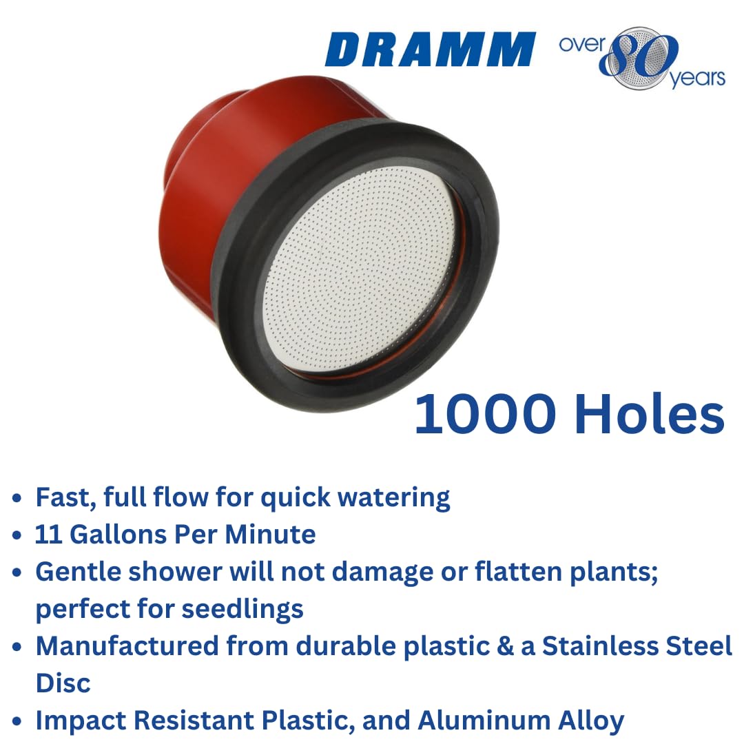Dramm nozzle attached to hose end for quick watering setup.