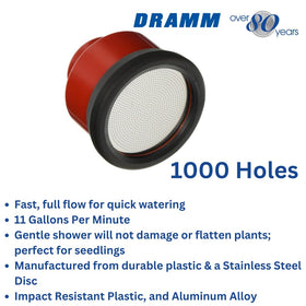 Dramm nozzle attached to hose end for quick watering setup.