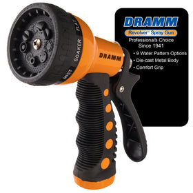 Dramm Revolver nozzle showing nine-pattern versatility for outdoor tasks