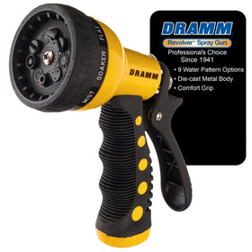 Dramm Revolver nozzle showcases heavy-duty metal construction for durable outdoor use.
