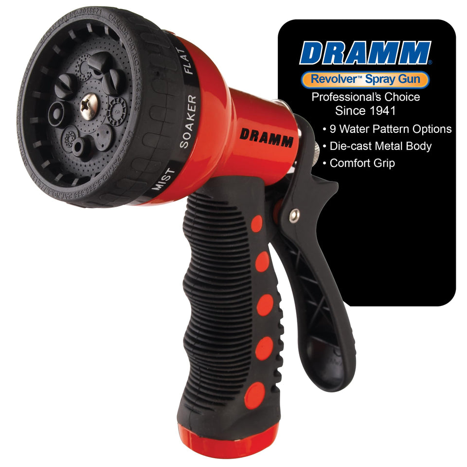 Dramm Revolver nine-patterns nozzle for versatile watering and cleaning.
