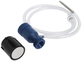 Dramm Syphonject siphon mixer with external check valve for clog prevention.