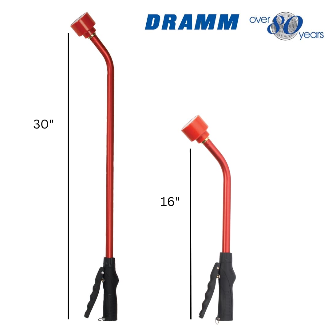 Dramm Touch-N-Flow Rain Wand 16-inch berry enables easy reach across beds.