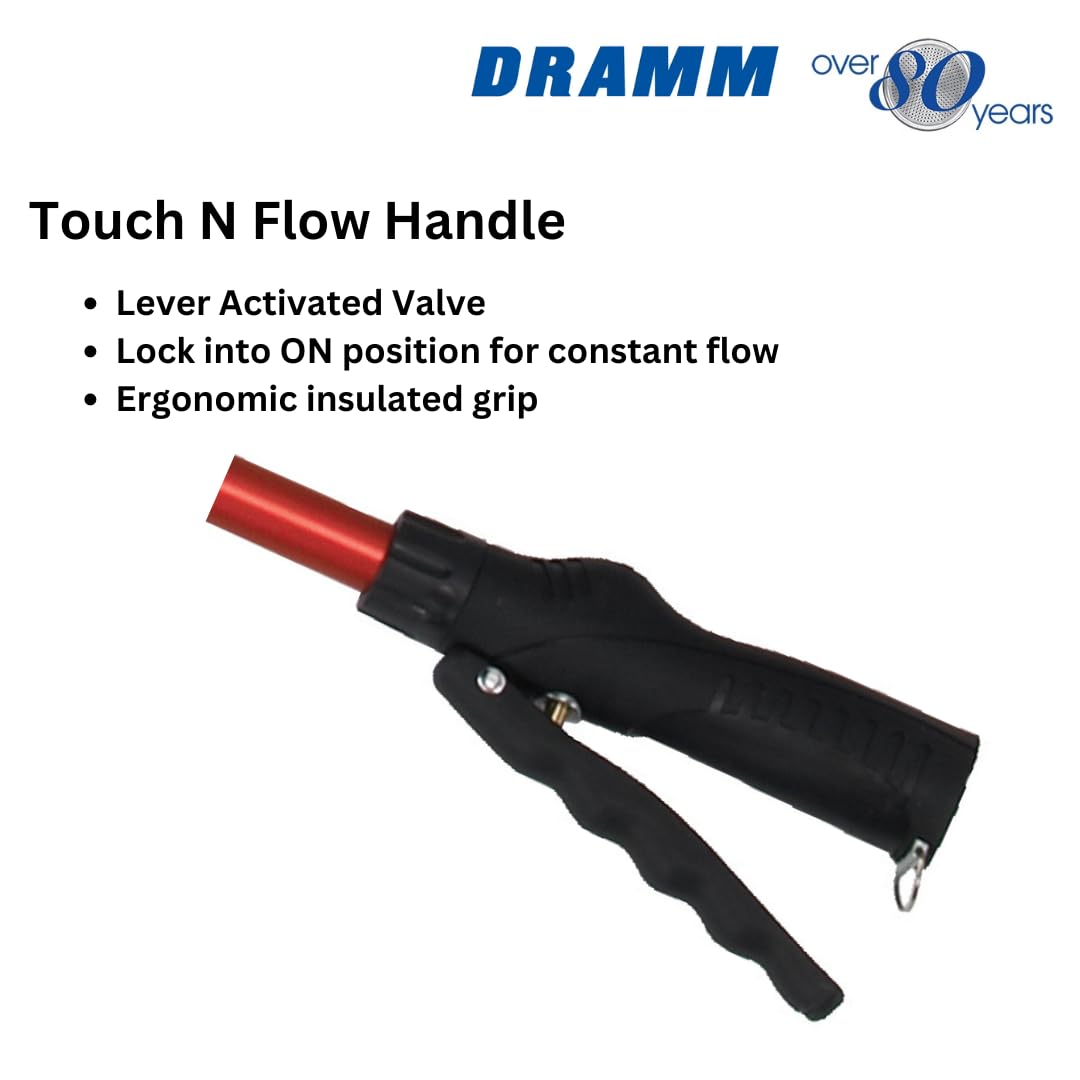 Dramm Touch-N-Flow Rain Wand 16-inch blue demonstrates gentle full-flow watering for plants.
