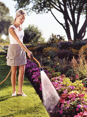 Dramm Touch-N-Flow Rain Wand 16-inch red with ergonomic grip for comfortable watering.