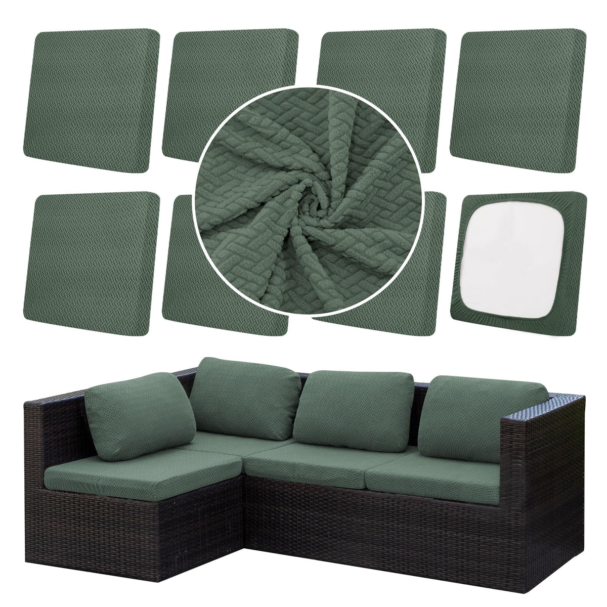 DREAHOTEXTIL outdoor cushion cover in matcha green protects cushions from weather
