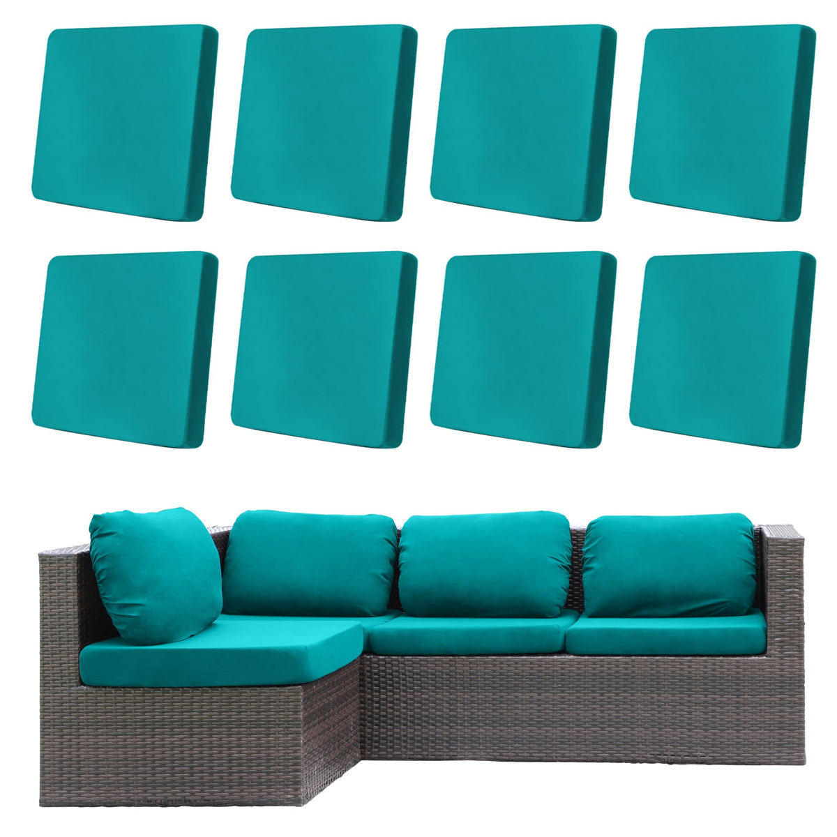 DREAHOTEXTIL outdoor cushion cover in peacock blue shows stretch fabric for a snug fit
