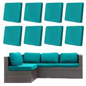 DREAHOTEXTIL outdoor cushion cover in peacock blue shows stretch fabric for a snug fit