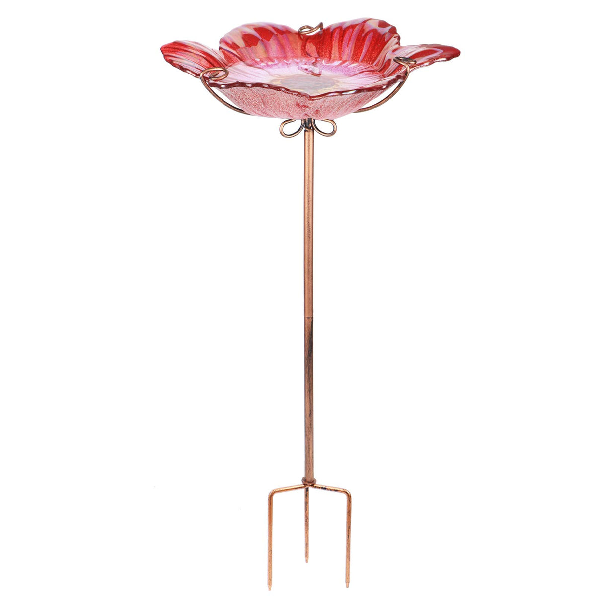 Dream Garden glass birdbath bowl adds color and water for visiting birds.