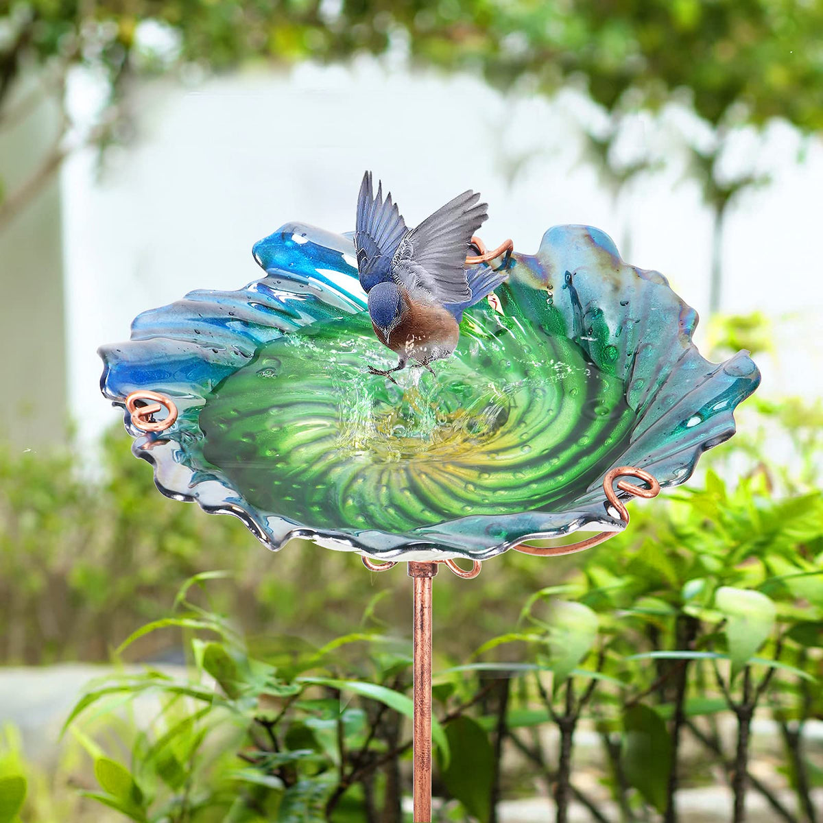 Dream Garden green pattern glass detail enhances outdoor decor