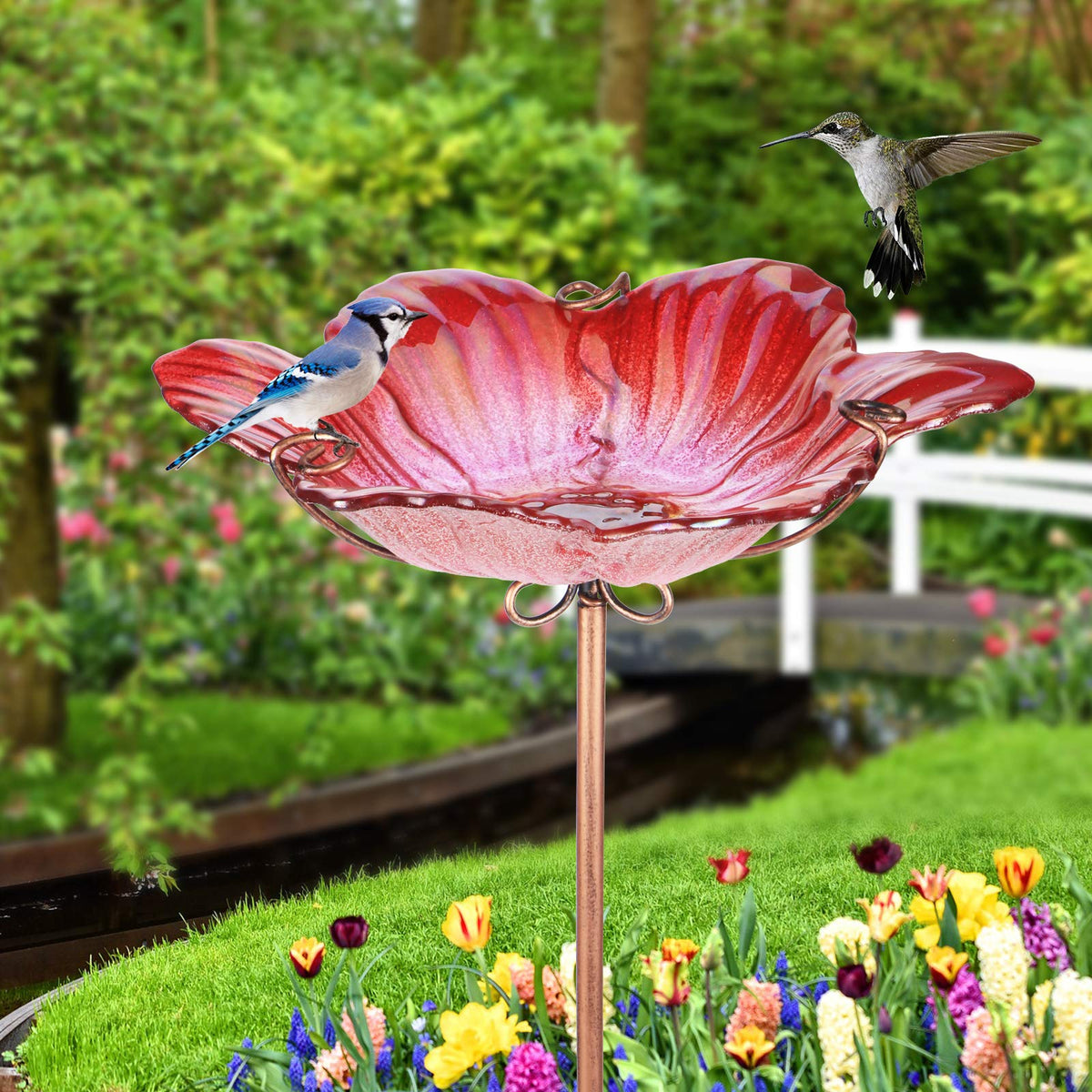 Dream Garden weather-resistant glass keeps its color for outdoor use.