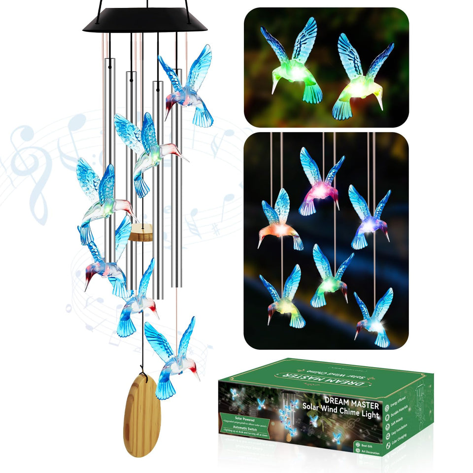 Dream Master solar hummingbird light enhances night ambiance in the yard