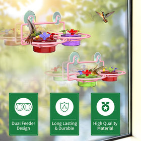 Bee proof ports and bright flower accents attract hummingbirds to your window