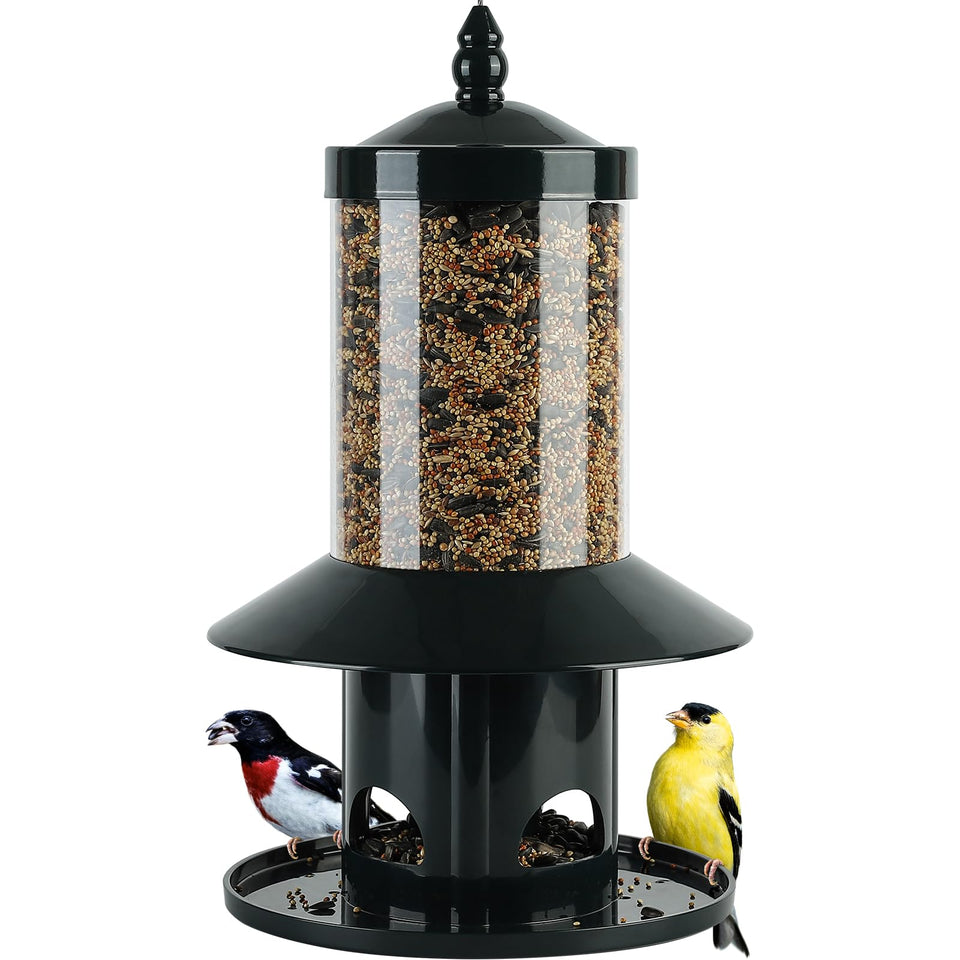 Dreamdrawer Squirrel-Proof Feeder mechanism closeup showing weight-activated ports protecting seed from intruders