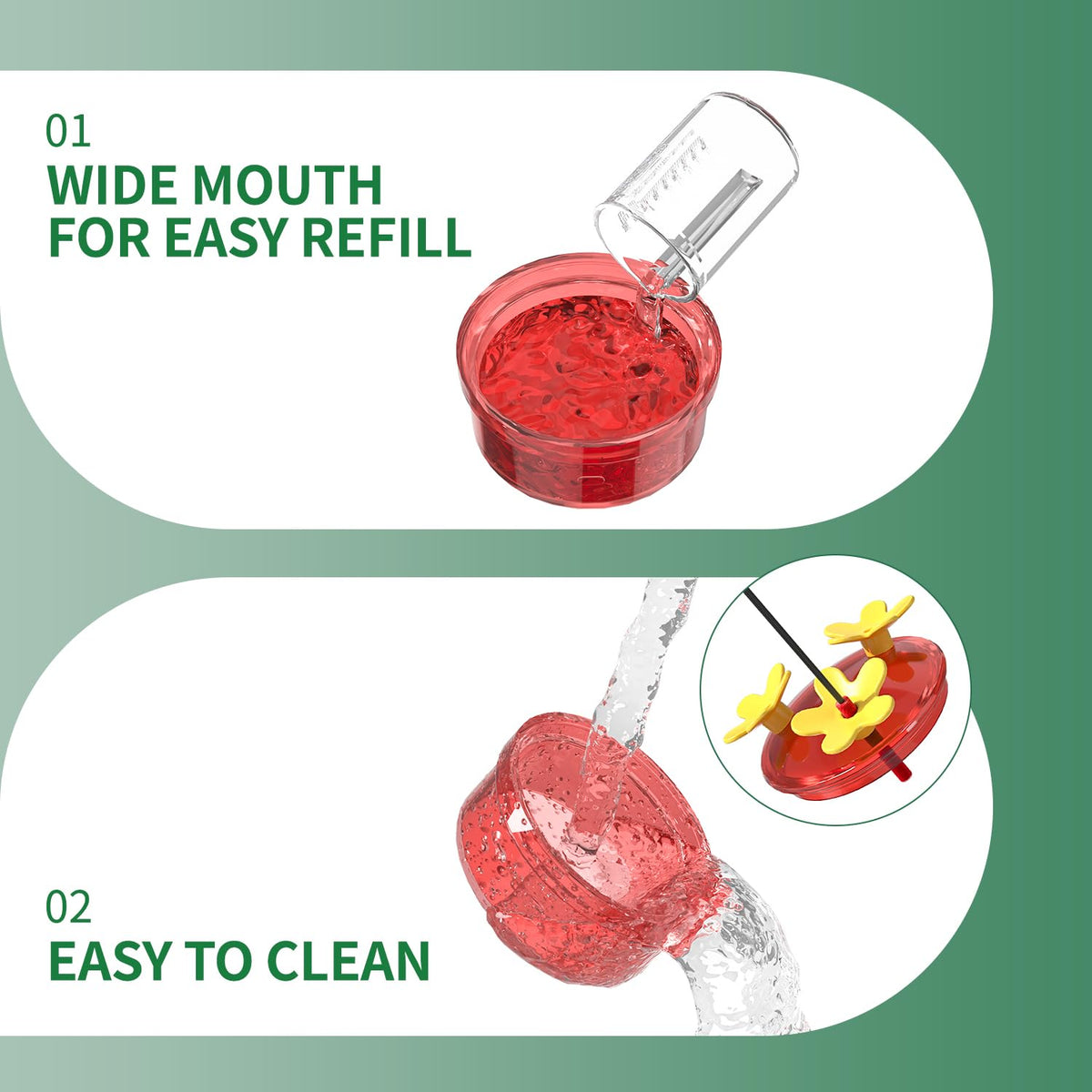 Wide-mouth containers allow easy refilling and thorough cleaning