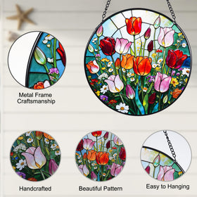 DREAMLOOM stained glass panel front view adds a vivid window accent.
