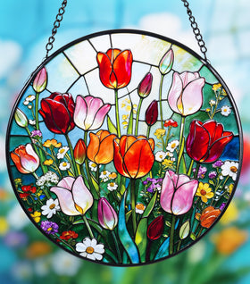 DREAMLOOM tulips suncatcher 7.8-inch window display with radiant color play.