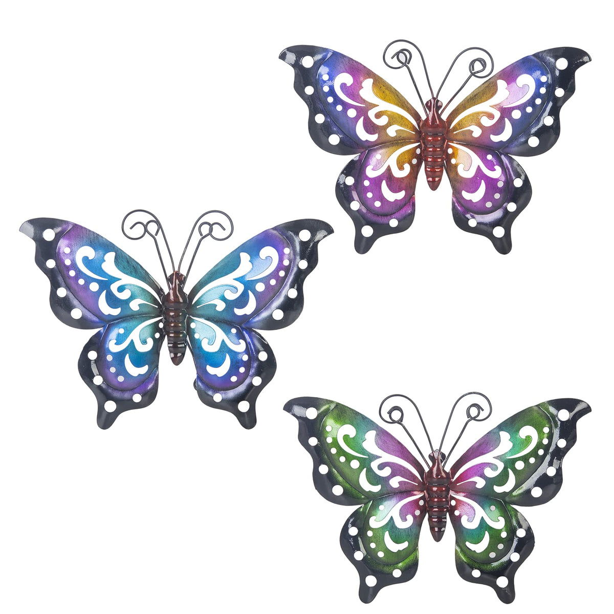 Dreamskip 3-pack metal butterfly wall art for outdoor decor in garden or porch spaces