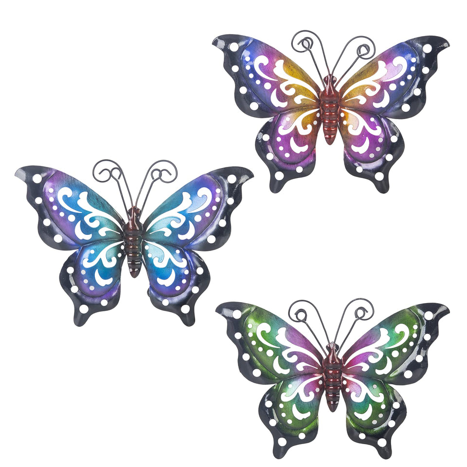 Dreamskip 3-pack metal butterfly wall art for outdoor decor in garden or porch spaces