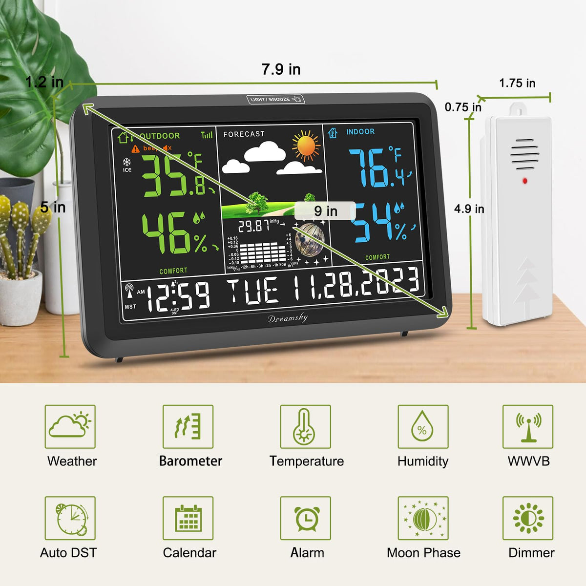 DreamSky battery backup keeps time during power outages.