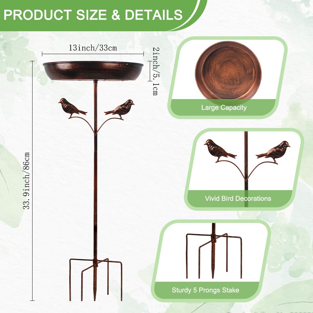 DREAMSOUL 34-inch tall bird bath on a sturdy stake in the yard