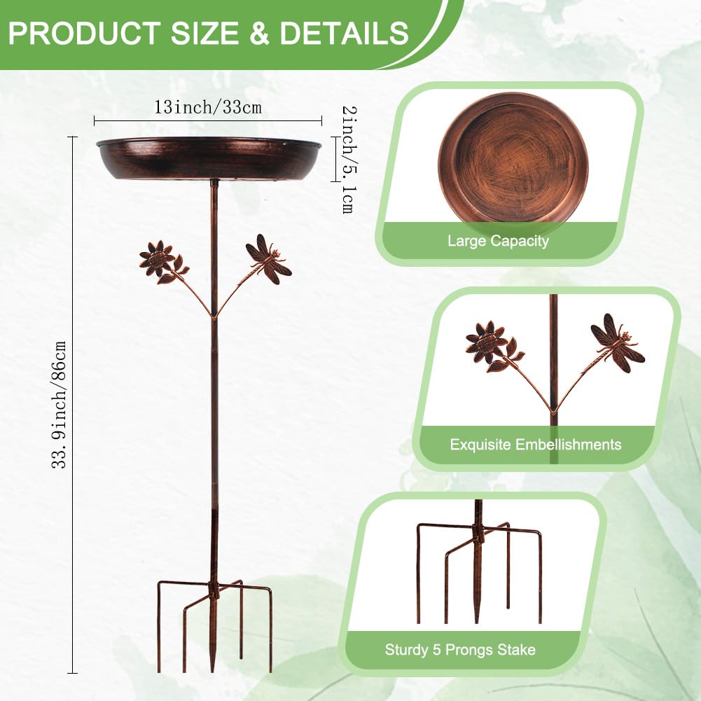DREAMSOUL birdbath flower and dragonfly decor enhances garden ambiance
