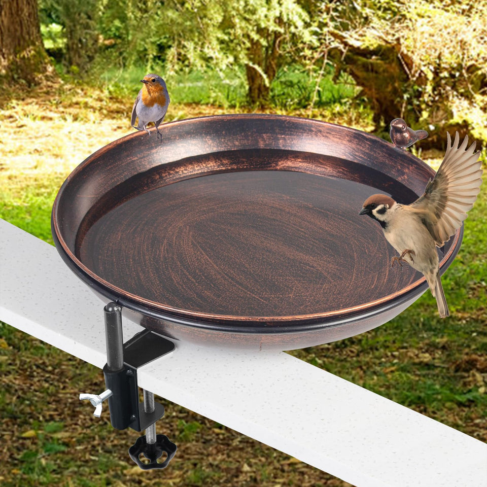 DREAMSOUL deck mounted bird bath bowl attracting birds to a water source