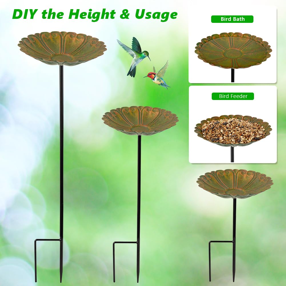 DREAMSOUL green flower bird bath with stake for year-round outdoor use
