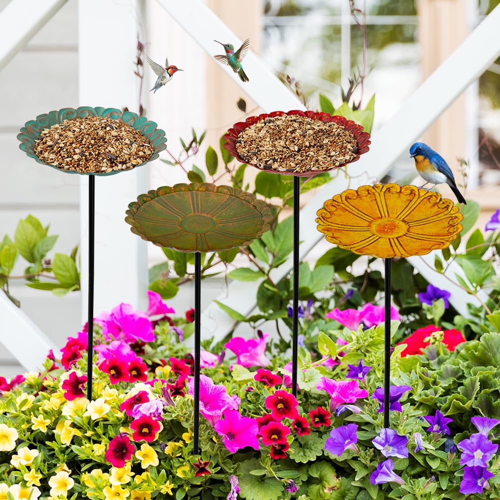 DREAMSOUL red flower bird bath with stake, inviting birds to bathe in your garden