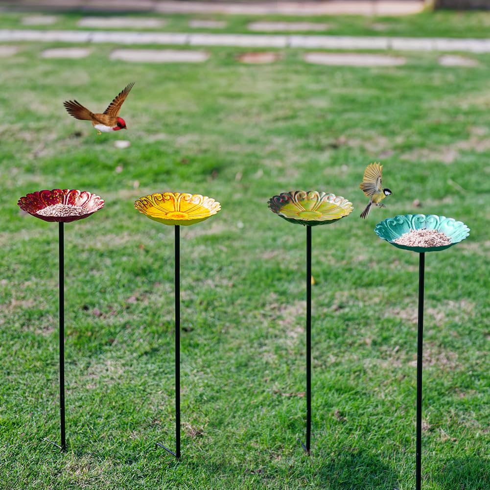 DREAMSOUL yellow flower bird bath with stake bright garden accent