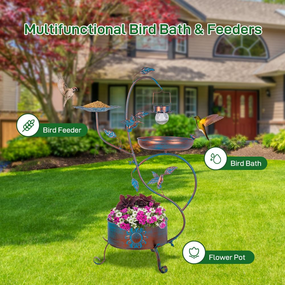 Dreamysoul bird bath feeder planter combo highlights year-round garden attraction.