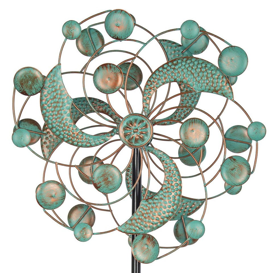 DREAMYSOUL wind spinner dual blades in green-copper ignite yard motion.