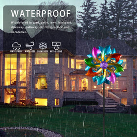 DREAMYSOUL wind spinner creates a colorful focal point in outdoor areas.