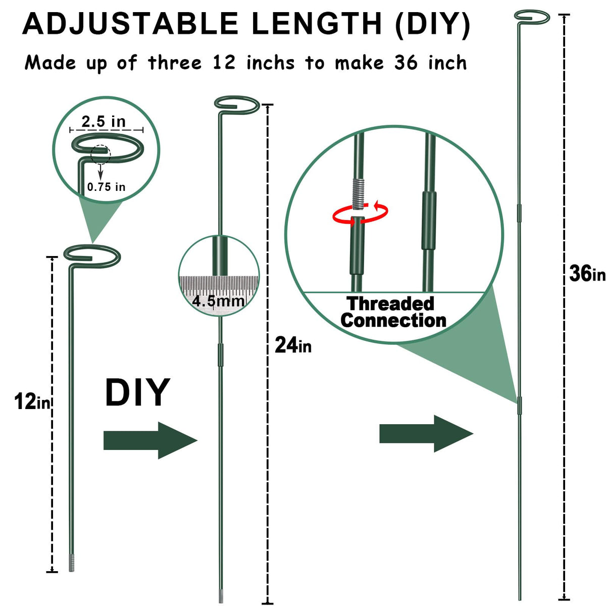 Dreecy plant stake assembly steps simplify securing stems.