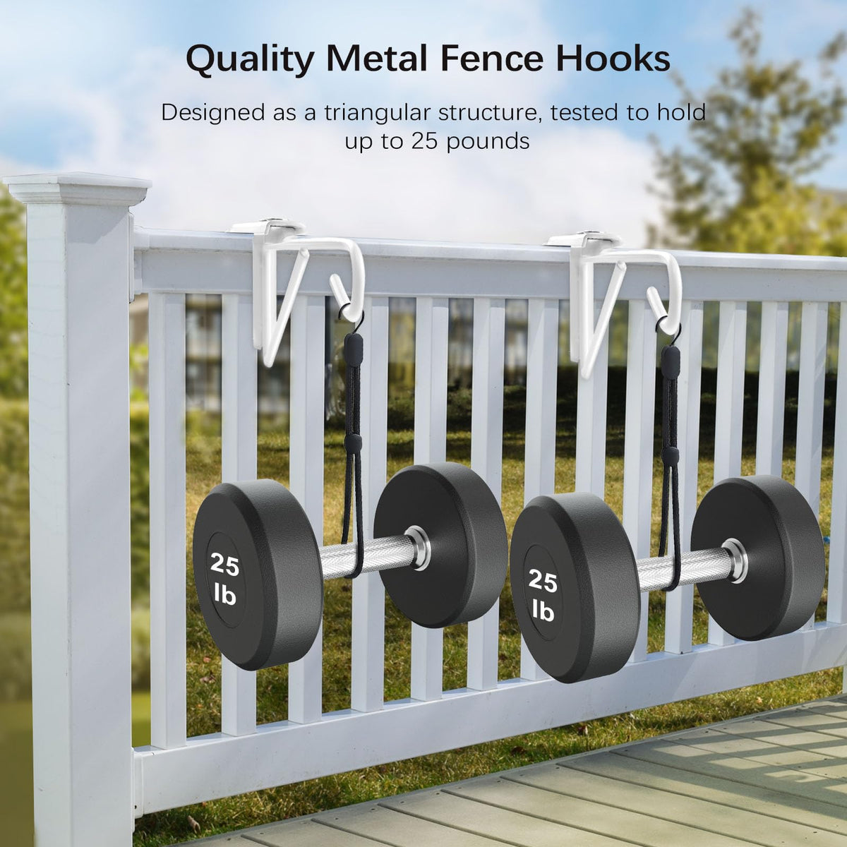 Dreecy two-pack fence hooks offer flexible hanging options for outdoor spaces.