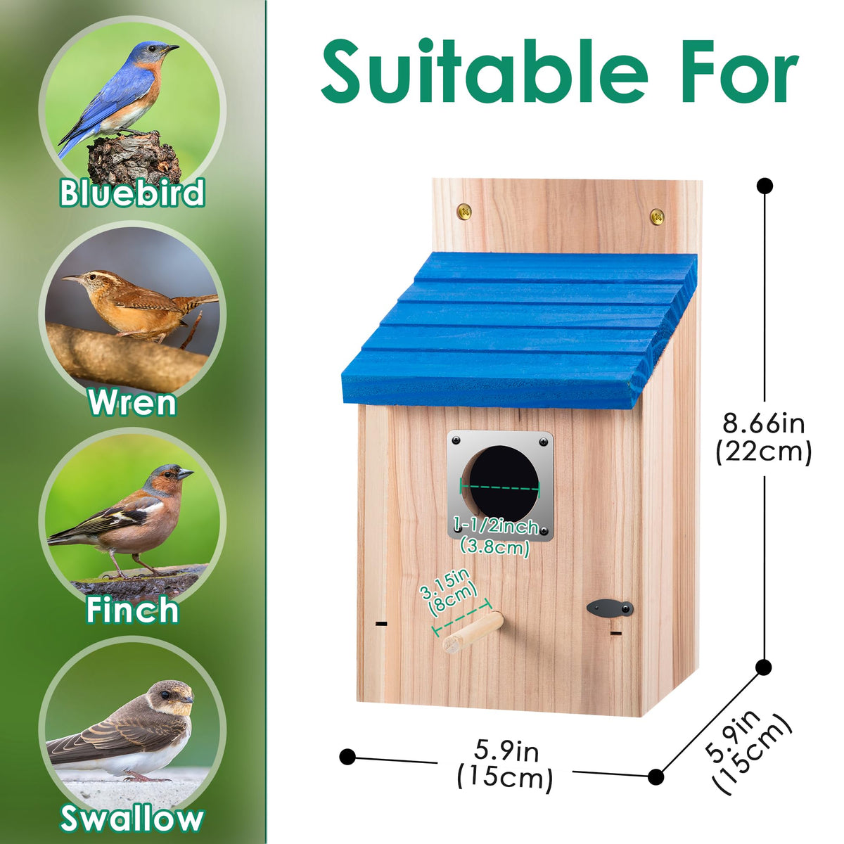 Dreyoo bluebird box entrance hole detail with metal guard.