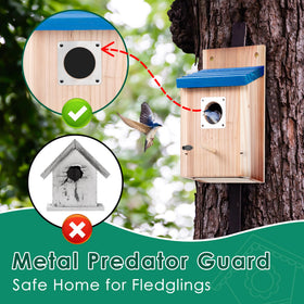 Dreyoo cedar bird box front panel open for easy cleaning.