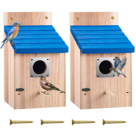 Dreyoo cedar bluebird box two-pack outdoors for backyard bird watching.
