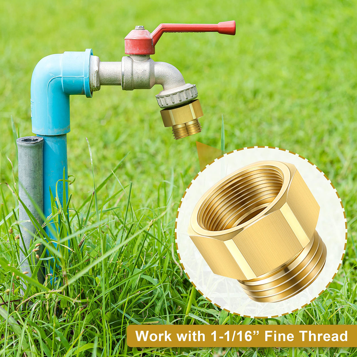 Dreyoo 1-1/16 fine-thread adapter connects hoses easily, reducing leaks.