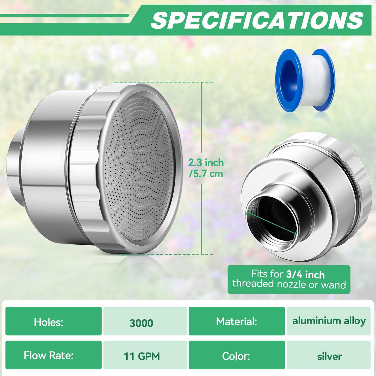 Dreyoo aluminium alloy nozzle in silver offers durable, lightweight irrigation tool.