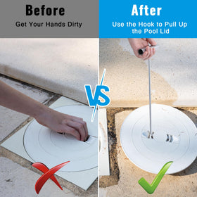 Dreyoo debris removal hook in action, reaching into pool for cleanup.